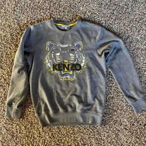 Kenzo Gray Crewneck Sweater with Yellow & Black Tiger Logo